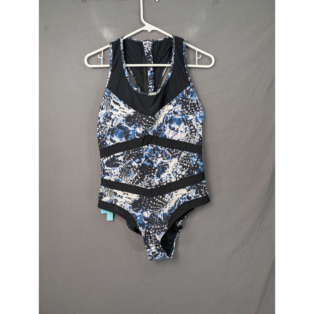 Robyn Lawley Broken Wings Mesh Panelled One Piece Swimsuit US12 Blue RL1056BW
